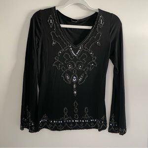 Embellished Black Long Sleeve Top